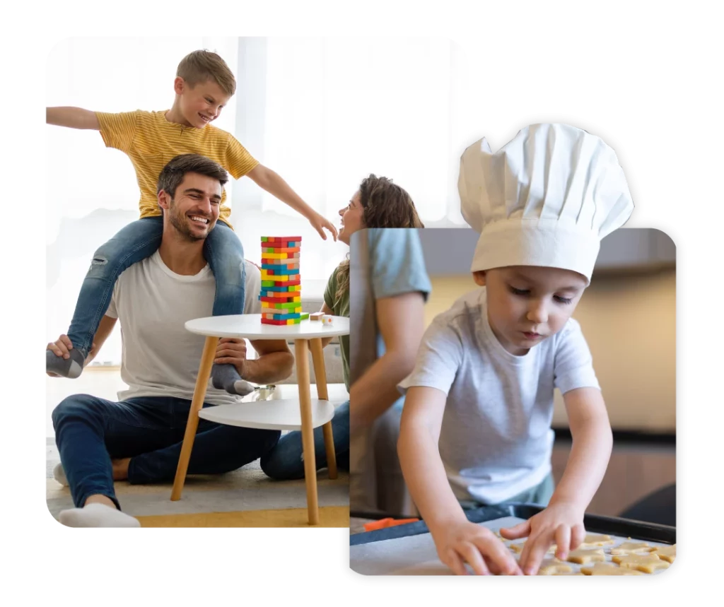 Una família es diverteix al costat de la foto d?un nen que està fent galetes